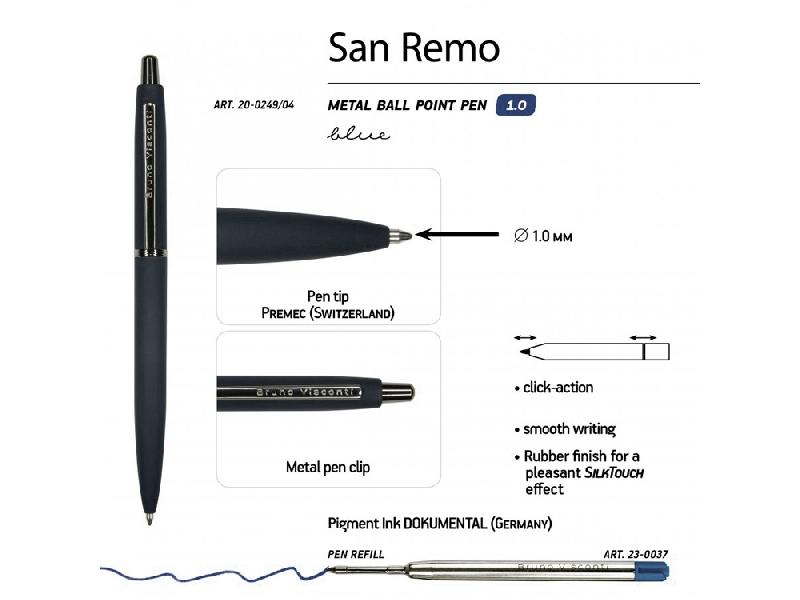 Ручка SAN REMO шариковая, автоматическая, темно-синий металлический корпус 1.00 мм, синяя