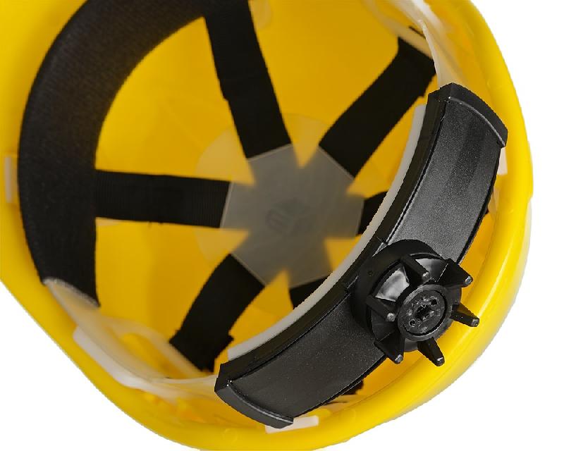 Каска защитная ЕЛАНПЛАСТ ЕВРОПА-ЛЮКС желтая (ленточное оголовье, храповый механизм)