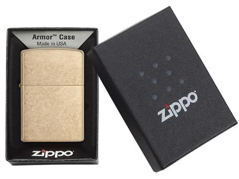 Зажигалка ZIPPO Armor™с покрытием Tumbled Brass, латунь/сталь, золотистая, матовая, 38x13x57 мм