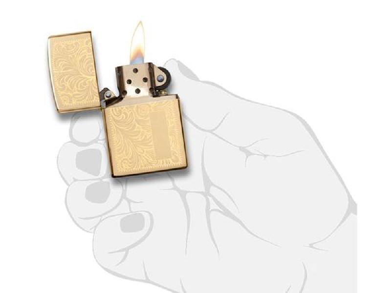 Зажигалка ZIPPO Venetian с покрытием High Polish Brass, латунь/сталь, золотистая, 38x13x57 мм