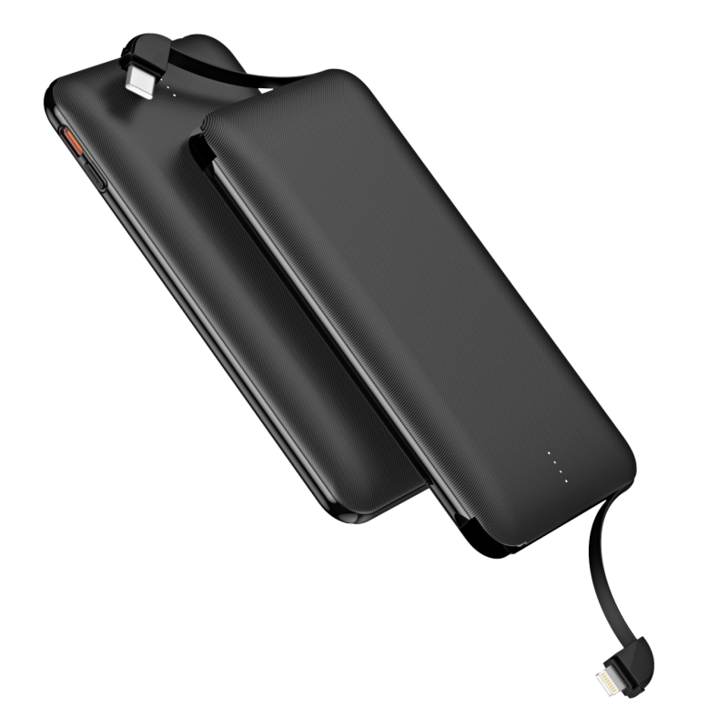 Power Bank с двумя черными кабелями