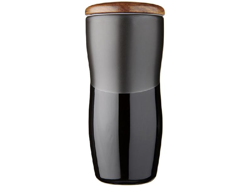 Двустенная керамическая термокружка Reno объемом 370 мл, черный