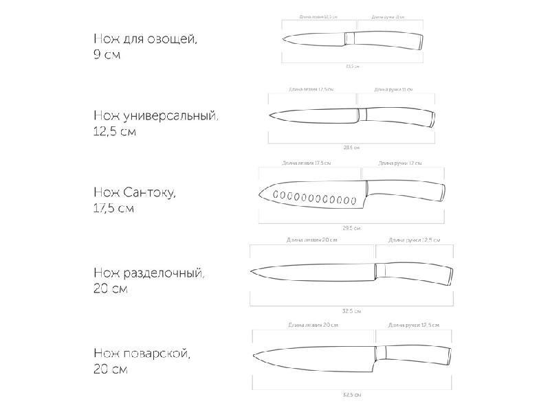 Набор из 5 кухонных ножей и блока для ножей с ножеточкой, NADOBA, серия DANA