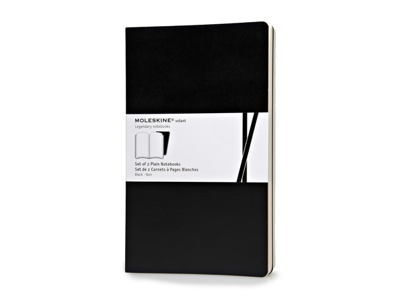 Записная книжка Moleskine Volant (нелинованная, 2 шт.), Large (13х21см), черный