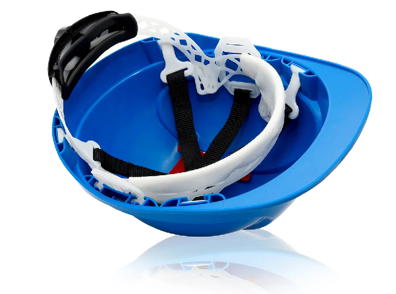 Каска защитная ЕЛАНПЛАСТ ФОРВАРД синяя (ленточное оголовье, храповый механизм)