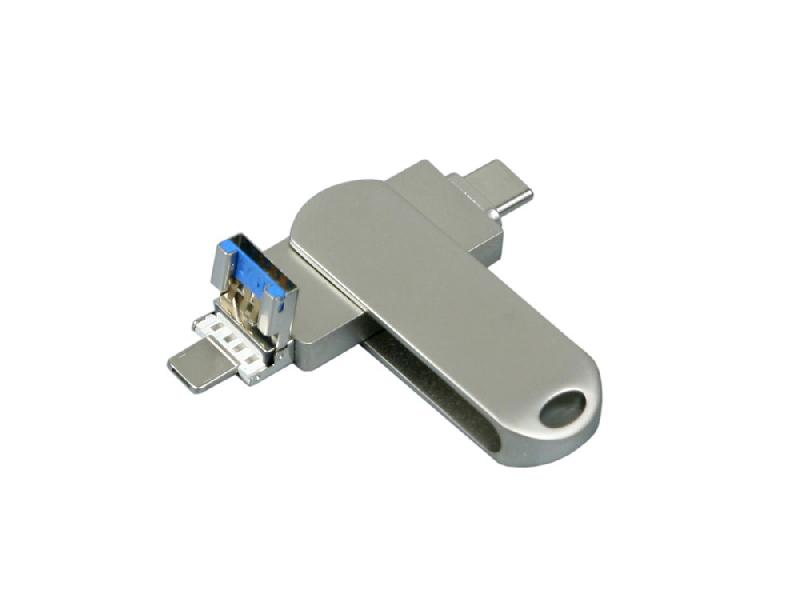 Металлическая флешка для айфона 3 в 1 (i-flash_TYPEC_3_in_1.64.S, I= 64 Гб USB 3.0, Металлический корпус. Без перс.)