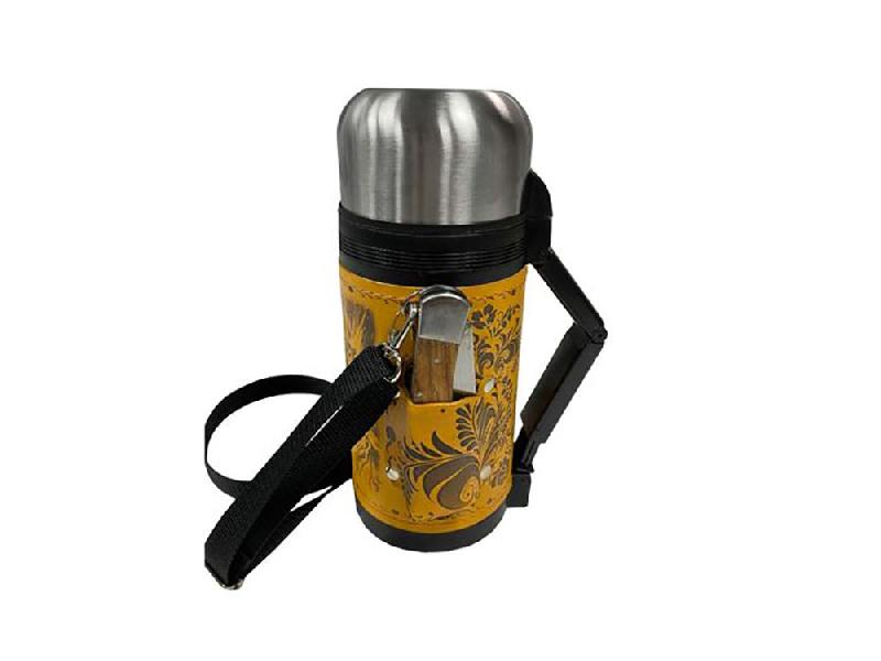 Термос в чехле, 1,2л, рыжая кожа