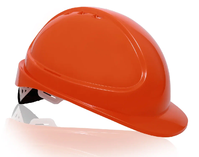 Каска защитная ЕЛАНПЛАСТ ФОРВАРД оранжевая (ленточное оголовье, храповый механизм)