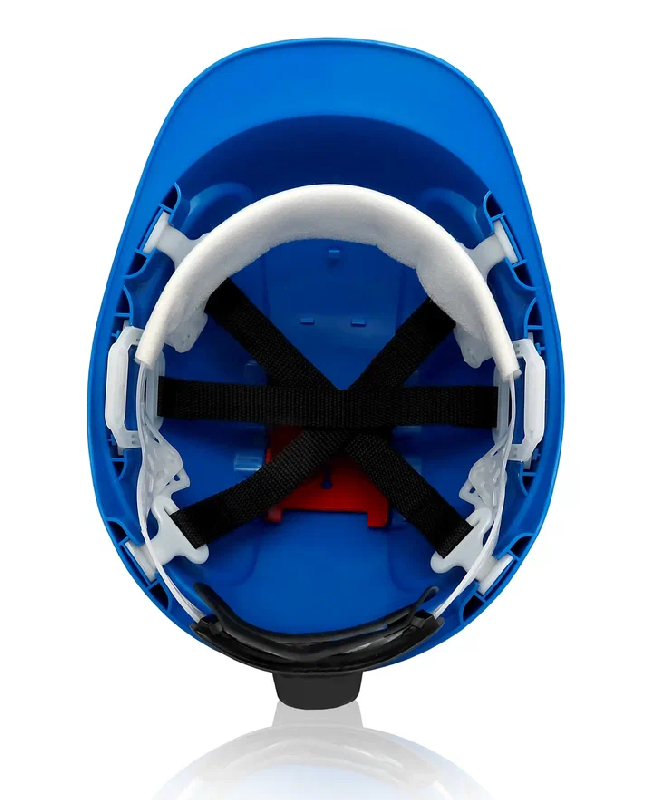 Каска защитная ЕЛАНПЛАСТ ФОРВАРД синяя (ленточное оголовье, храповый механизм)