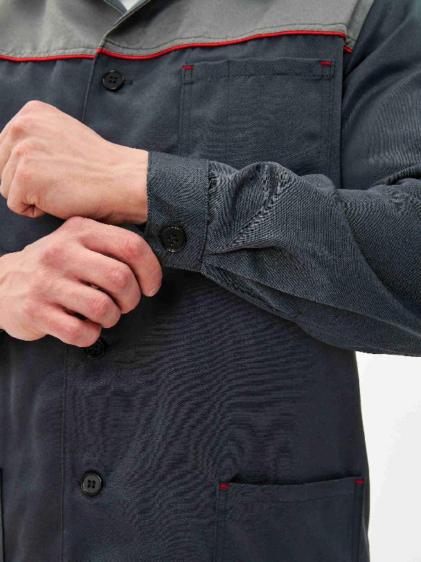 Халат мужской "Фаворит" серый/св.серым с красным КАНТОМ