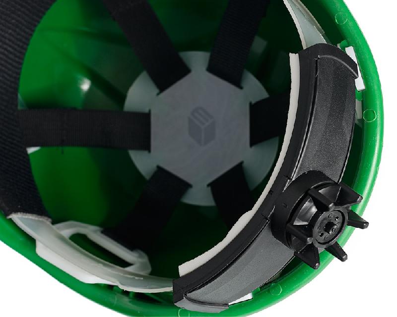 Каска защитная ЕЛАНПЛАСТ ЕВРОПА-ЛЮКС зеленая (ленточное оголовье, храповый механизм)