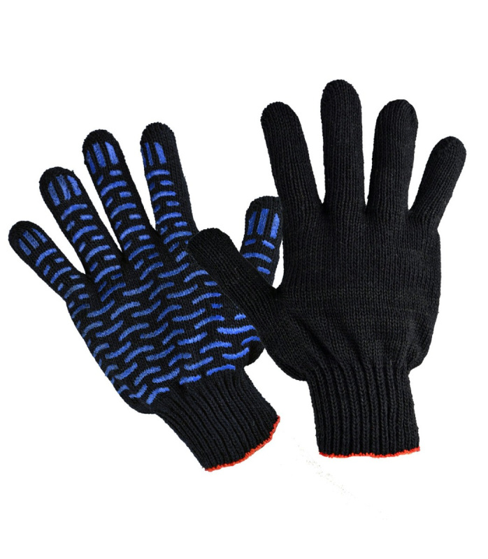 Перчатки х/б Профи-Люкс ПВХ-Волна черные 7,5кл