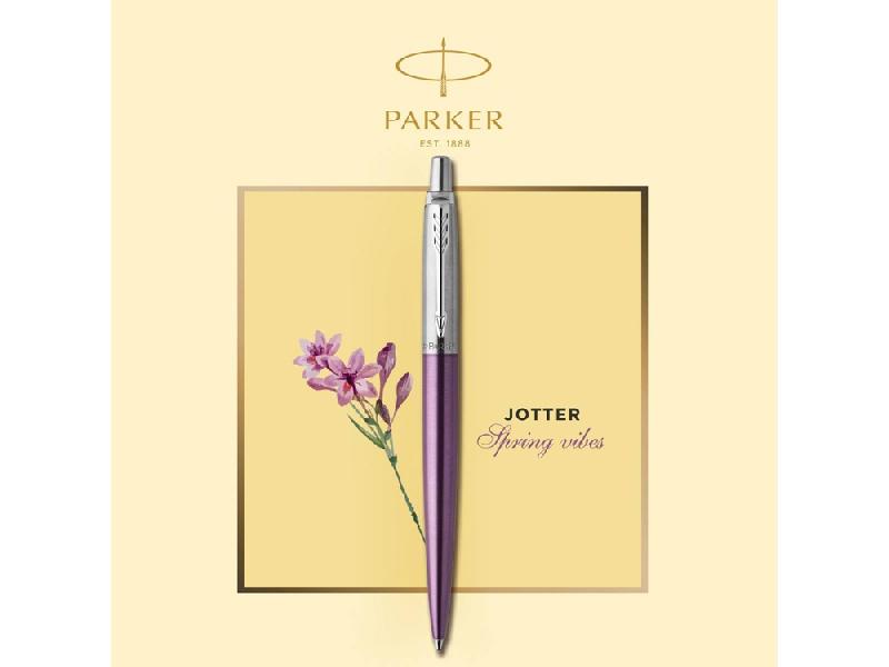 Шариковая ручка Parker Jotter Victoria Violet Chrome CT, стержень:M, цвет чернил: blue в подарочной блистерной упаковке
