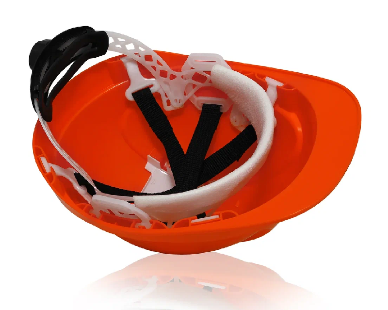 Каска защитная ЕЛАНПЛАСТ ФОРВАРД оранжевая (ленточное оголовье, храповый механизм)