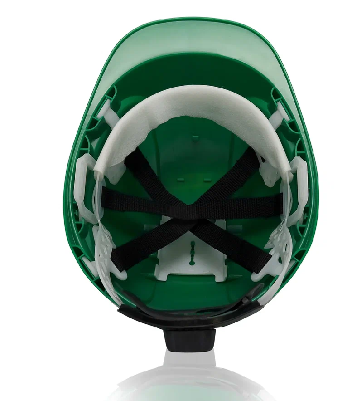Каска защитная ЕЛАНПЛАСТ ФОРВАРД зеленая (ленточное оголовье, храповый механизм)