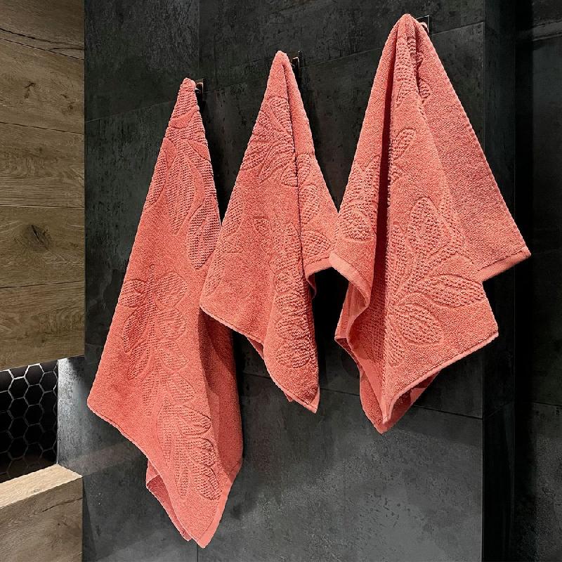 Полотенце махровое «Флора», большое, оранжевое (персиковое эхо) 130x70 см