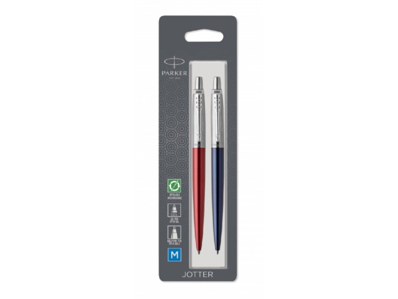 Набор из 2х ручек : Parker Jotter London Parker Jotter Essential, Kensington Red CT и Jotter Essential, Royal Blue CT, стержень: M