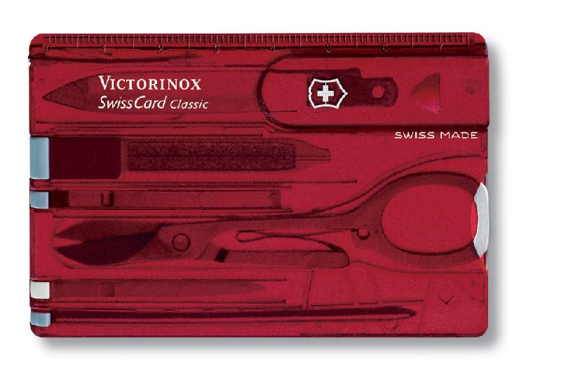 Швейцарская карточка VICTORINOX SwissCard Classic, 10 функций, полупрозрачная красная